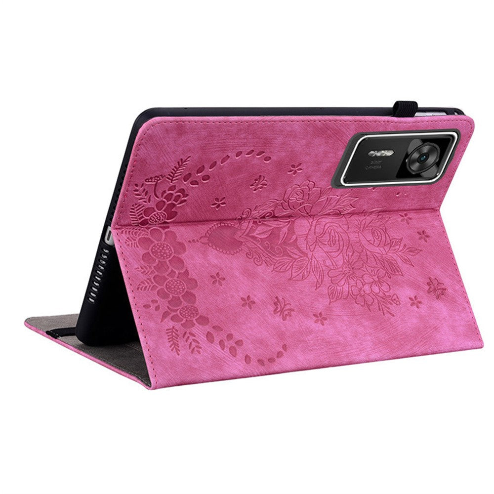 For Lenovo Legion Y700 Gen 4 Case Card Holder Anti-Scratch Leather Cover Rose Flower Imprint - Rose