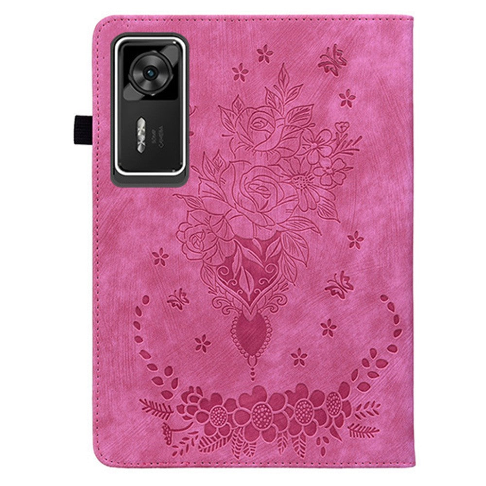 For Lenovo Legion Y700 Gen 4 Case Card Holder Anti-Scratch Leather Cover Rose Flower Imprint - Rose