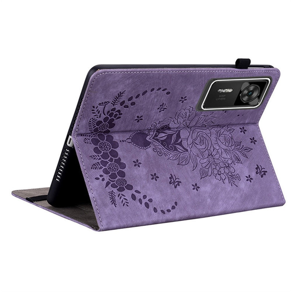 For Lenovo Legion Y700 Gen 4 Case Card Holder Anti-Scratch Leather Cover Rose Flower Imprint - Purple
