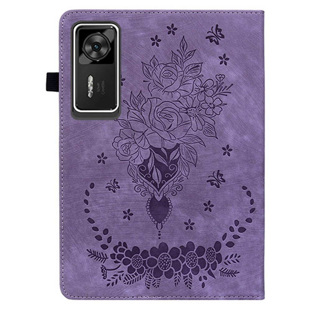 For Lenovo Legion Y700 Gen 4 Case Card Holder Anti-Scratch Leather Cover Rose Flower Imprint - Purple