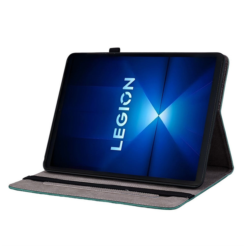 For Lenovo Legion Y700 Gen 4 Case Card Holder Anti-Scratch Leather Cover Rose Flower Imprint - Green