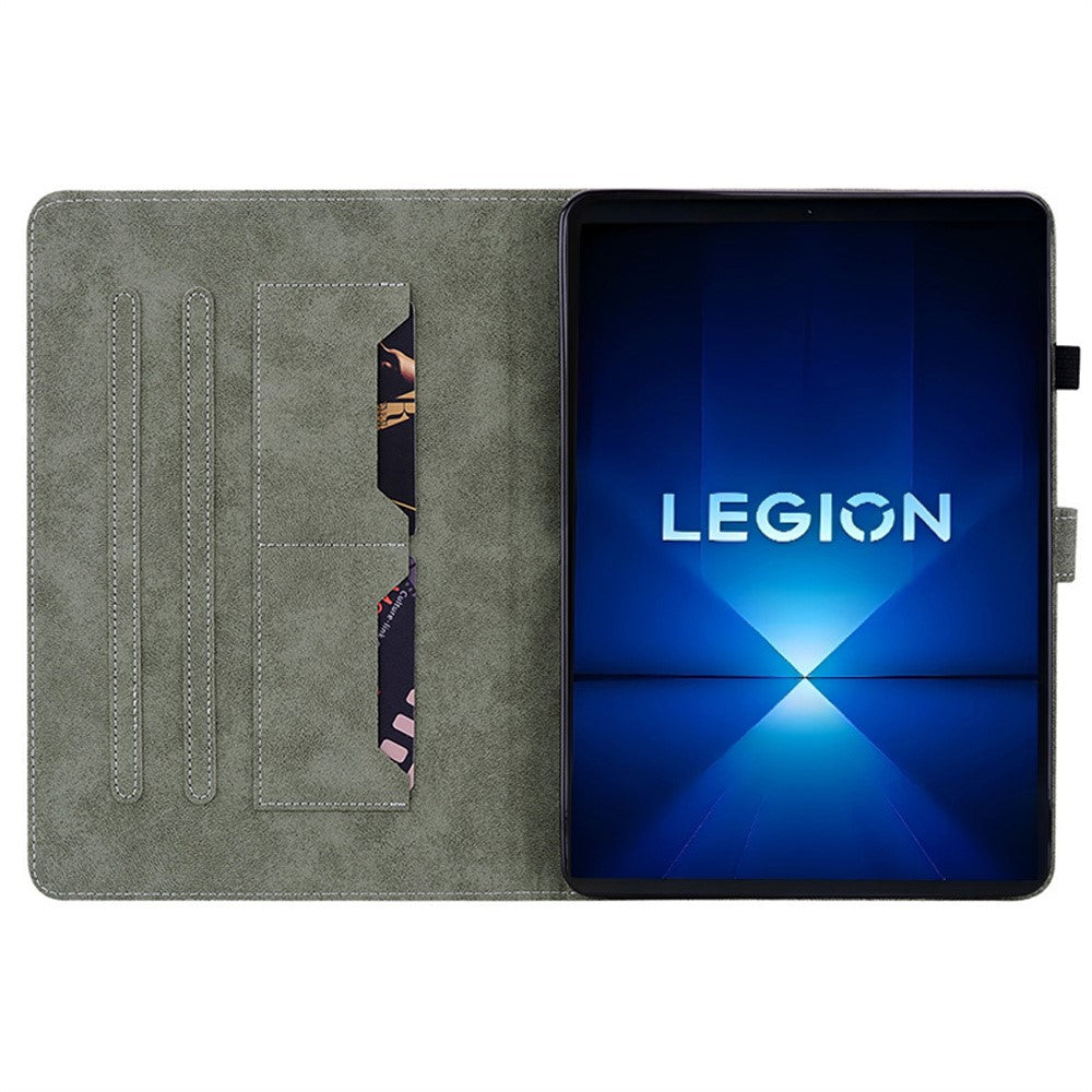 For Lenovo Legion Y700 Gen 4 Case Card Holder Anti-Scratch Leather Cover Rose Flower Imprint - Green