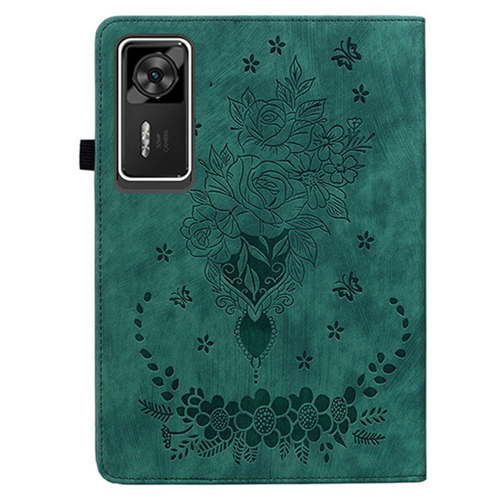 For Lenovo Legion Y700 Gen 4 Case Card Holder Anti-Scratch Leather Cover Rose Flower Imprint - Green