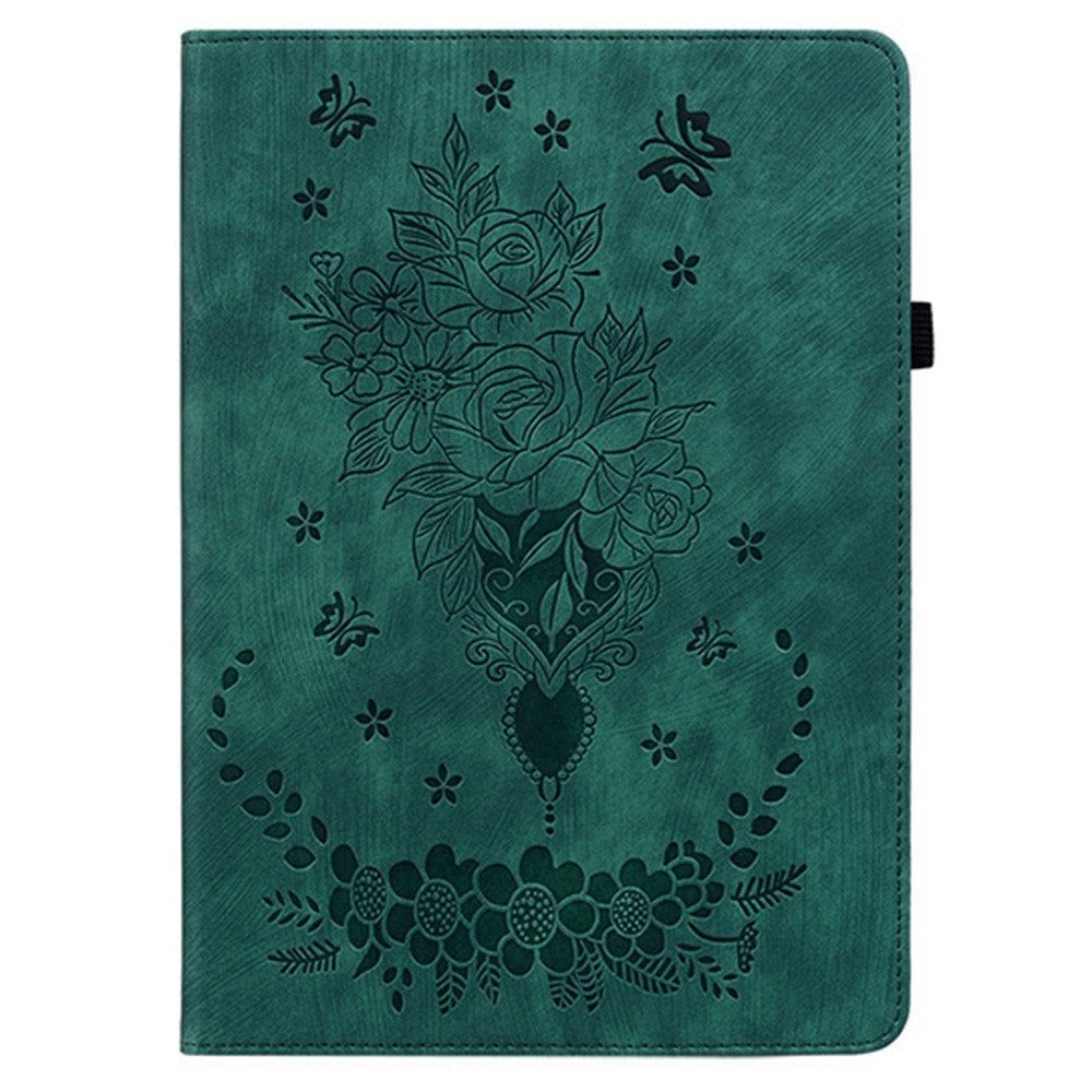For Lenovo Legion Y700 Gen 4 Case Card Holder Anti-Scratch Leather Cover Rose Flower Imprint - Green