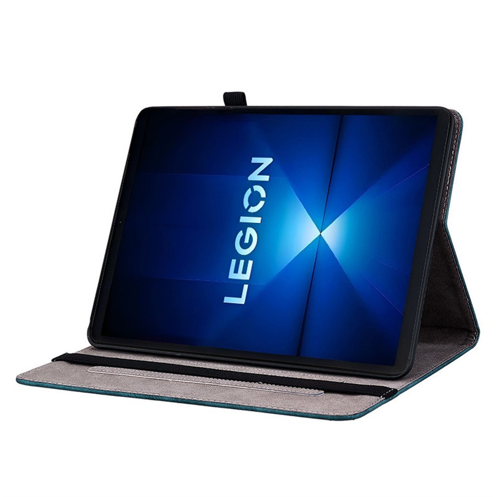 For Lenovo Legion Y700 Gen 4 Case Card Holder Anti-Scratch Leather Cover Rose Flower Imprint - Blue