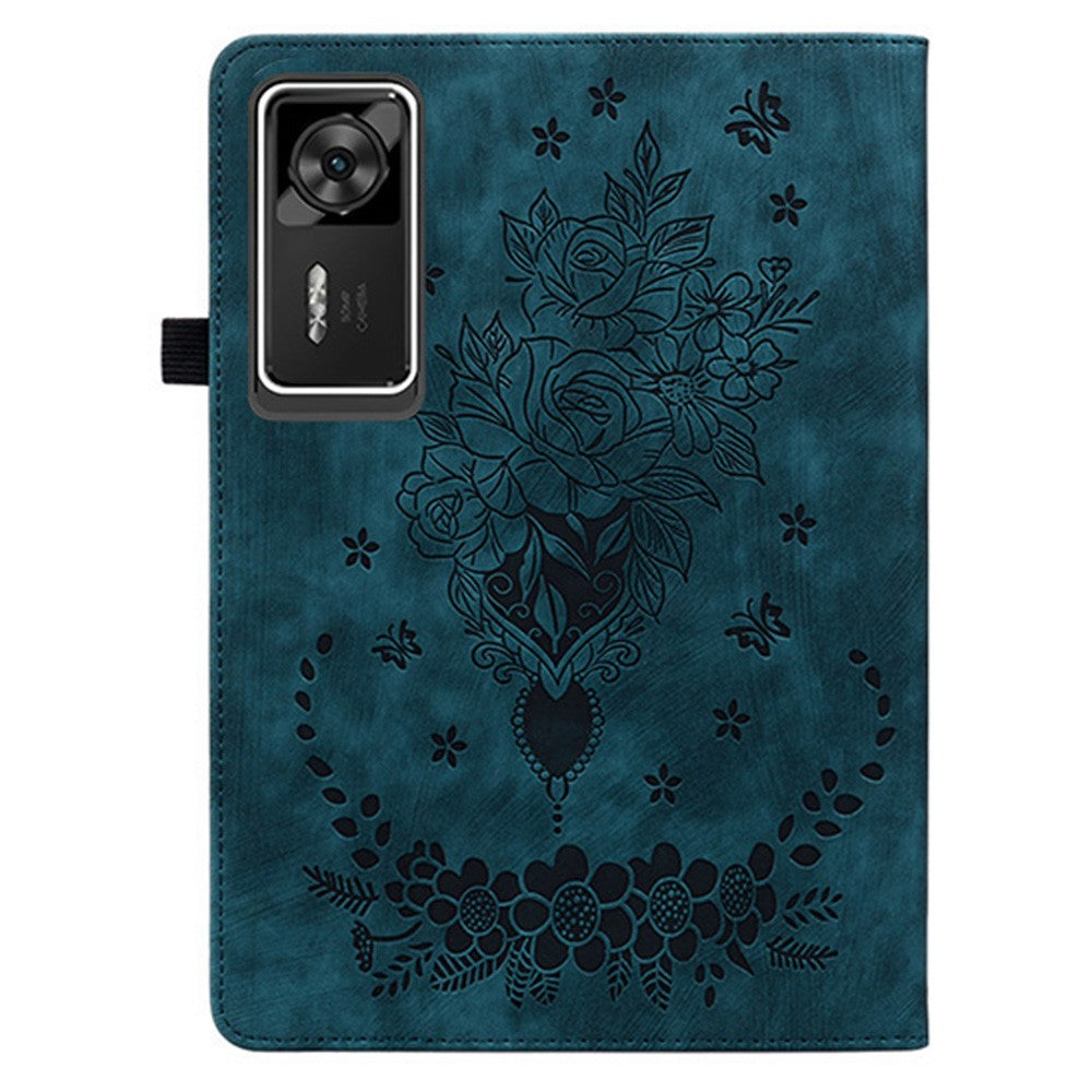 For Lenovo Legion Y700 Gen 4 Case Card Holder Anti-Scratch Leather Cover Rose Flower Imprint - Blue