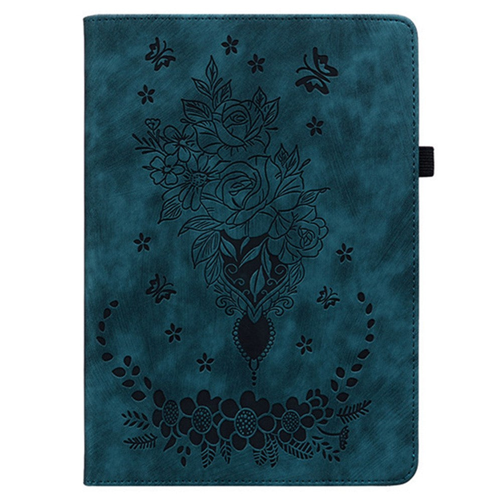 For Lenovo Legion Y700 Gen 4 Case Card Holder Anti-Scratch Leather Cover Rose Flower Imprint - Blue