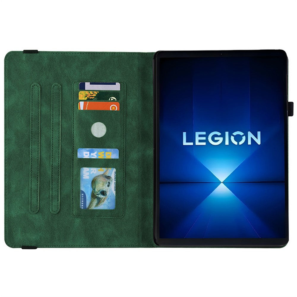 For Lenovo Legion Y700 Gen 4 Case Butterfly Flower Imprint PU Leather Tablet Cover with Card Slots - Green
