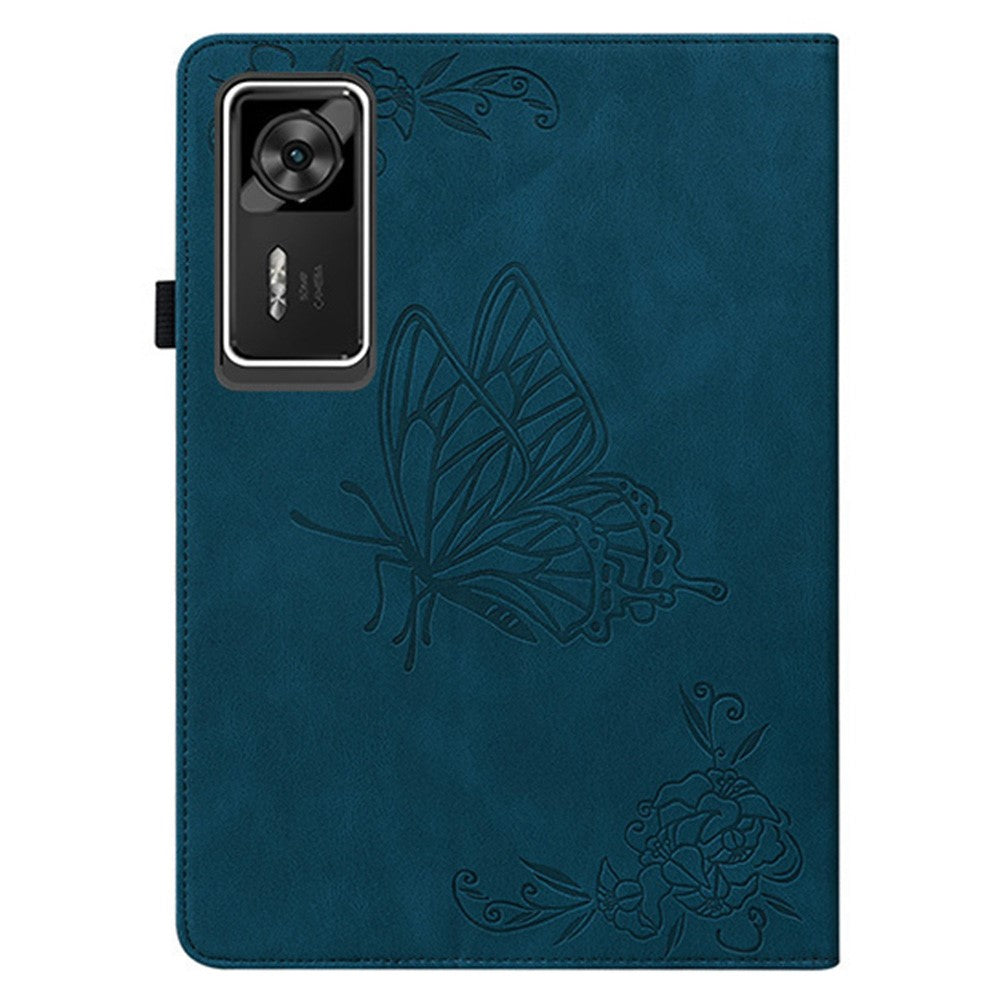 For Lenovo Legion Y700 Gen 4 Case Butterfly Flower Imprint PU Leather Tablet Cover with Card Slots - Blue