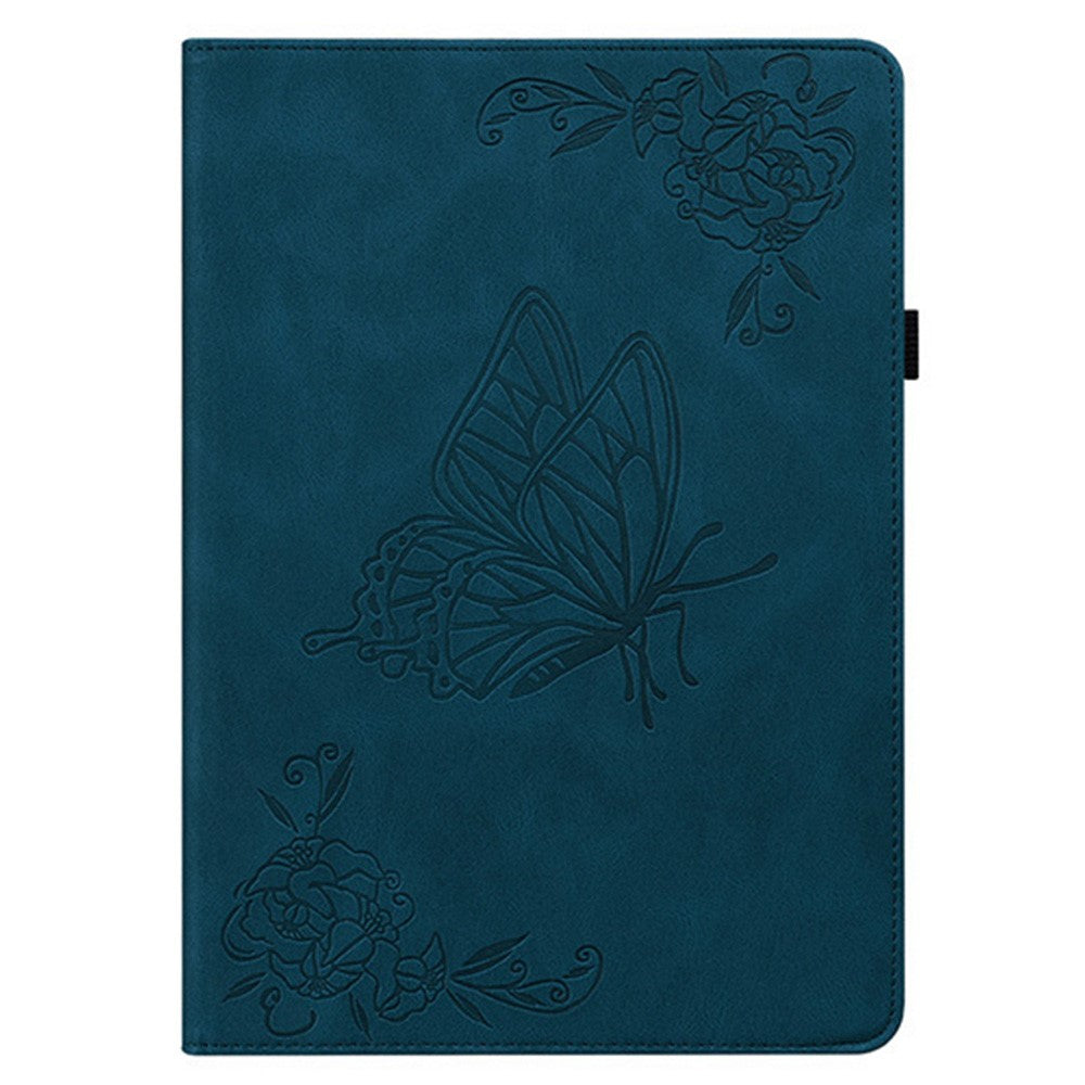 For Lenovo Legion Y700 Gen 4 Case Butterfly Flower Imprint PU Leather Tablet Cover with Card Slots - Blue