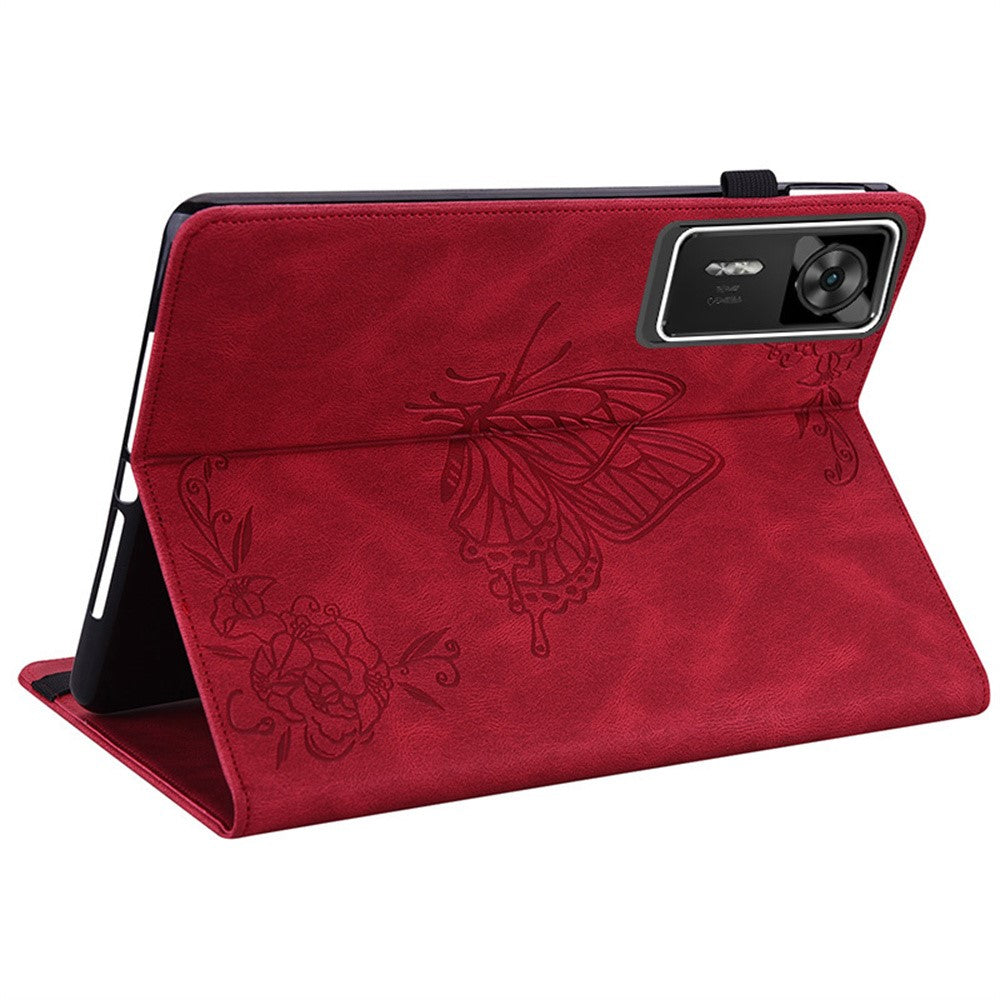 For Lenovo Legion Y700 Gen 4 Case Butterfly Flower Imprint PU Leather Tablet Cover with Card Slots - Red
