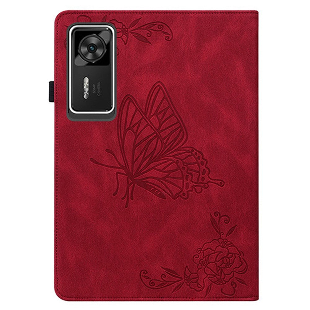 For Lenovo Legion Y700 Gen 4 Case Butterfly Flower Imprint PU Leather Tablet Cover with Card Slots - Red