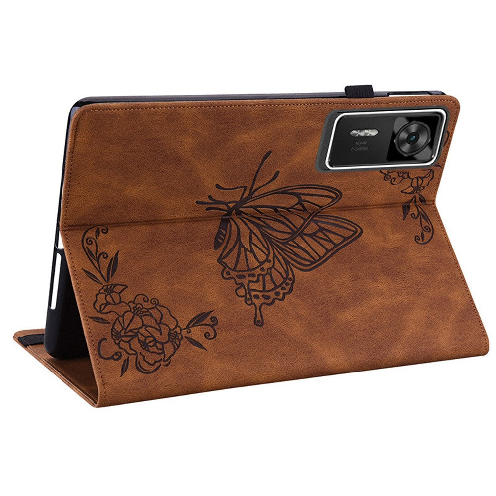 For Lenovo Legion Y700 Gen 4 Case Butterfly Flower Imprint PU Leather Tablet Cover with Card Slots - Brown