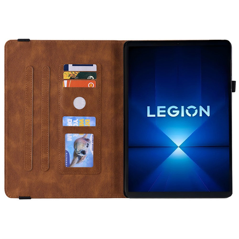 For Lenovo Legion Y700 Gen 4 Case Butterfly Flower Imprint PU Leather Tablet Cover with Card Slots - Brown