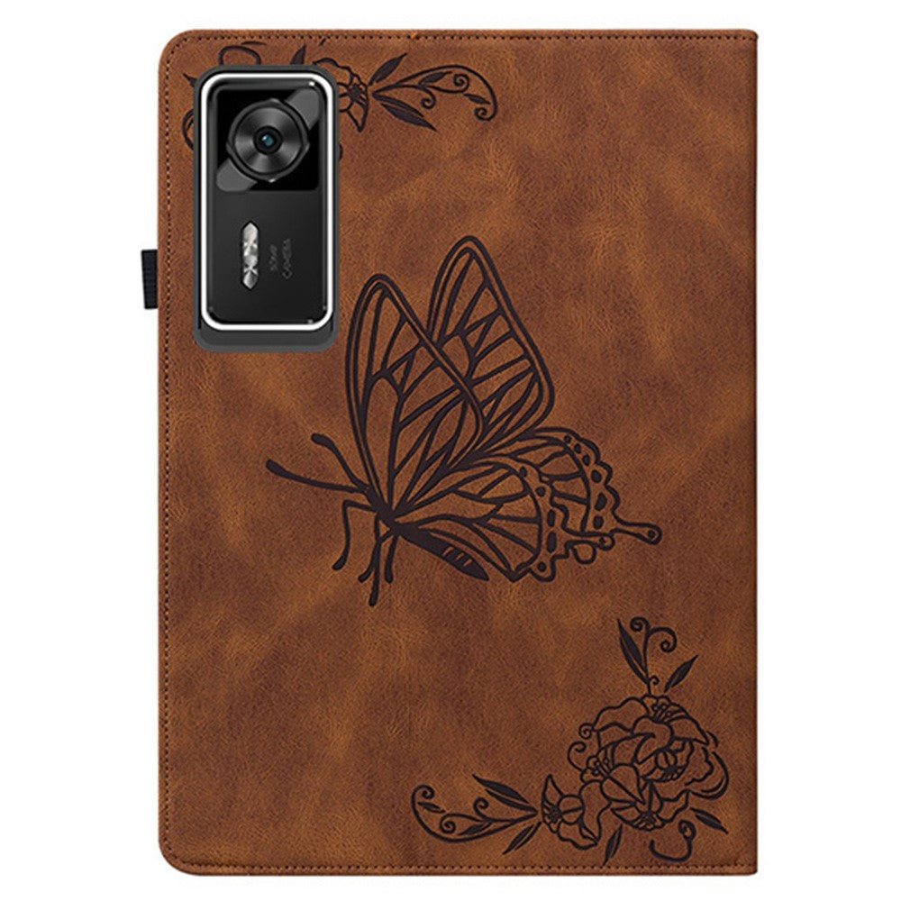 For Lenovo Legion Y700 Gen 4 Case Butterfly Flower Imprint PU Leather Tablet Cover with Card Slots - Brown