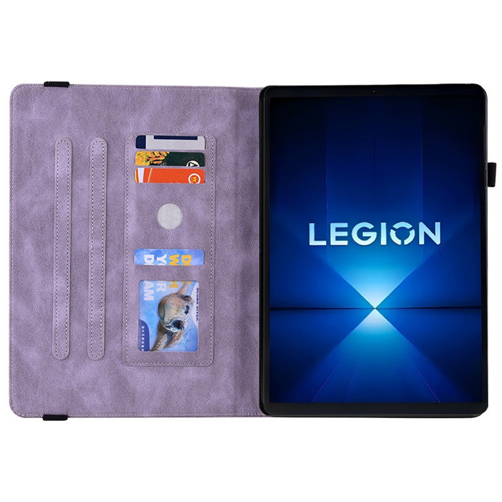 For Lenovo Legion Y700 Gen 4 Case Butterfly Flower Imprint PU Leather Tablet Cover with Card Slots - Purple