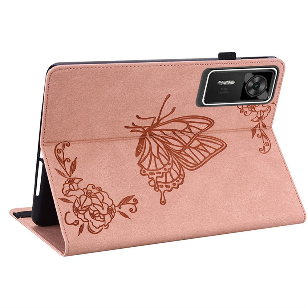 For Lenovo Legion Y700 Gen 4 Case Butterfly Flower Imprint PU Leather Tablet Cover with Card Slots - Pink