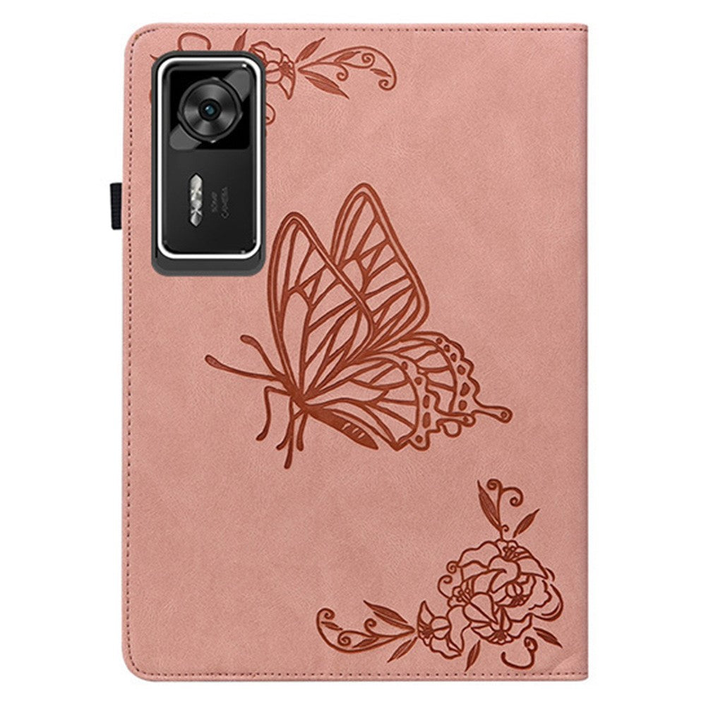 For Lenovo Legion Y700 Gen 4 Case Butterfly Flower Imprint PU Leather Tablet Cover with Card Slots - Pink