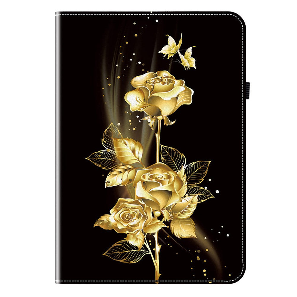 For Lenovo Legion Y700 Gen 4 Leather Case Pattern Printed Stand Tablet Cover with Card Slots - Gold Butterfly Rose