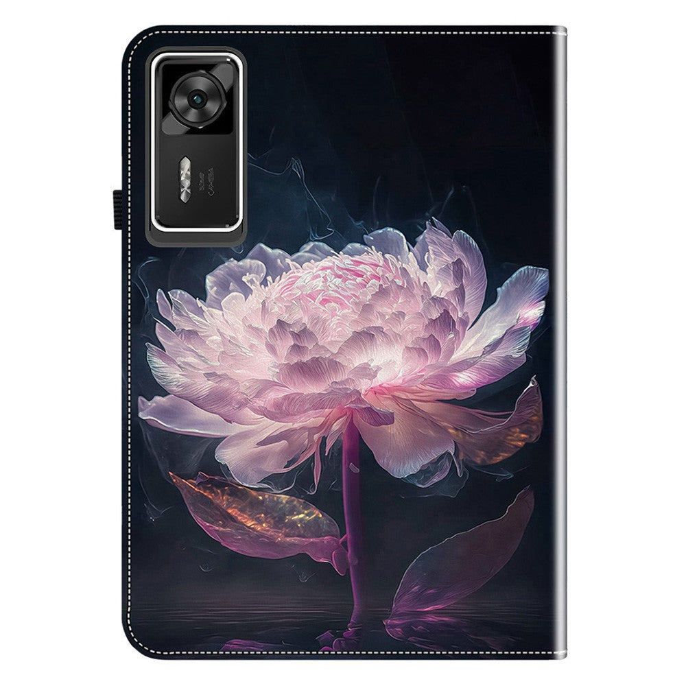 For Lenovo Legion Y700 Gen 4 Leather Case Pattern Printed Stand Tablet Cover with Card Slots - Purple Peony