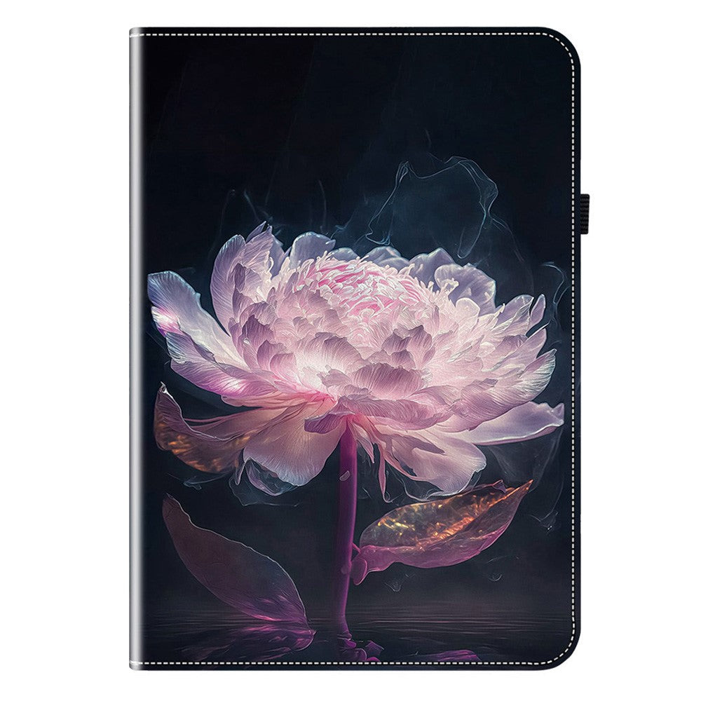 For Lenovo Legion Y700 Gen 4 Leather Case Pattern Printed Stand Tablet Cover with Card Slots - Purple Peony