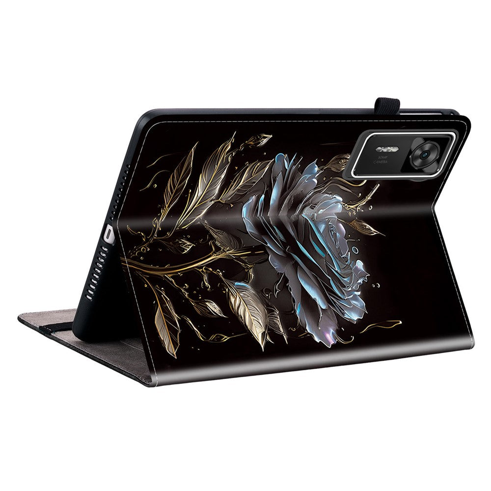 For Lenovo Legion Y700 Gen 4 Leather Case Pattern Printed Stand Tablet Cover with Card Slots - Black Rose
