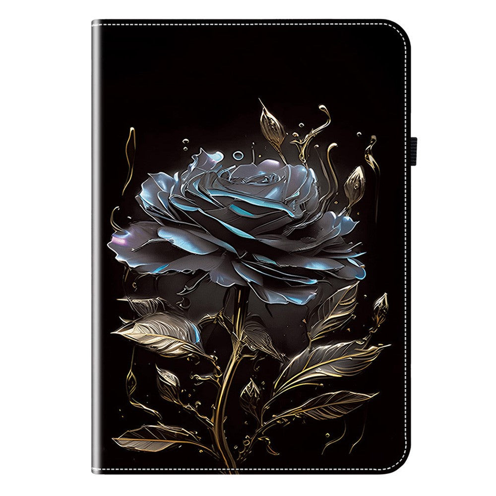 For Lenovo Legion Y700 Gen 4 Leather Case Pattern Printed Stand Tablet Cover with Card Slots - Black Rose
