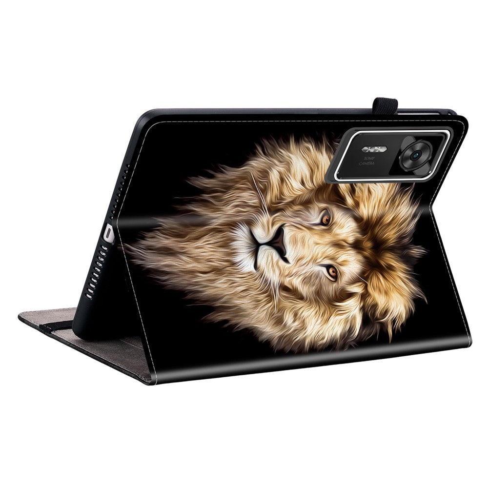 For Lenovo Legion Y700 Gen 4 Leather Case Pattern Printed Stand Tablet Cover with Card Slots - Lion Head