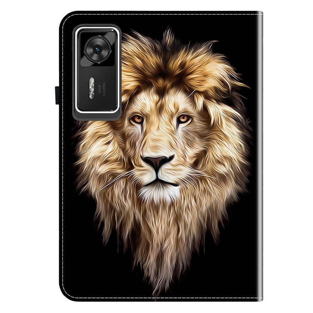 For Lenovo Legion Y700 Gen 4 Leather Case Pattern Printed Stand Tablet Cover with Card Slots - Lion Head