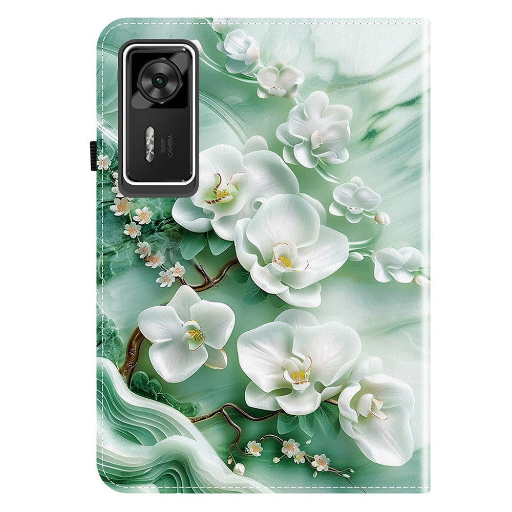 For Lenovo Legion Y700 Gen 4 Leather Case Pattern Printed Stand Tablet Cover with Card Slots - Jade Flower