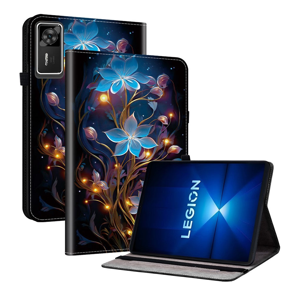 For Lenovo Legion Y700 Gen 4 Leather Case Pattern Printed Stand Tablet Cover with Card Slots - Small Lantern Flower