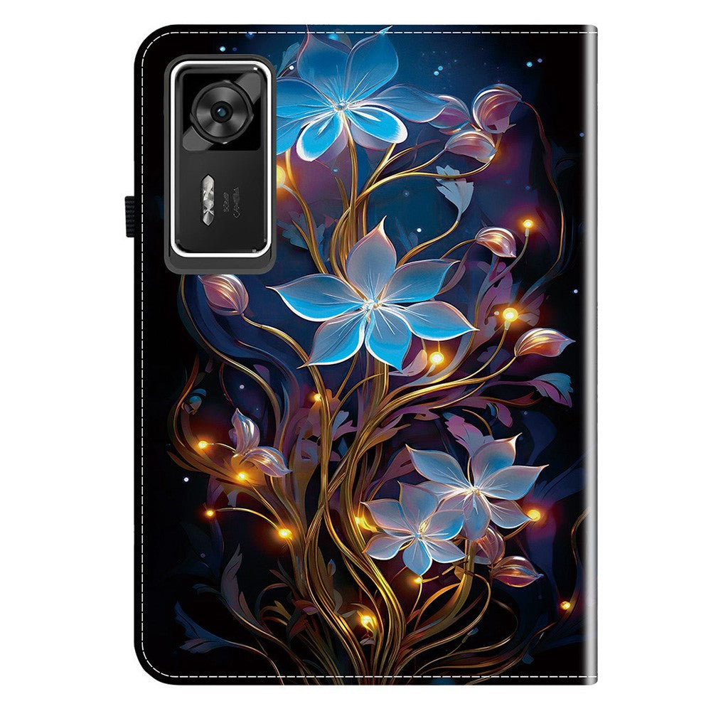 For Lenovo Legion Y700 Gen 4 Leather Case Pattern Printed Stand Tablet Cover with Card Slots - Small Lantern Flower