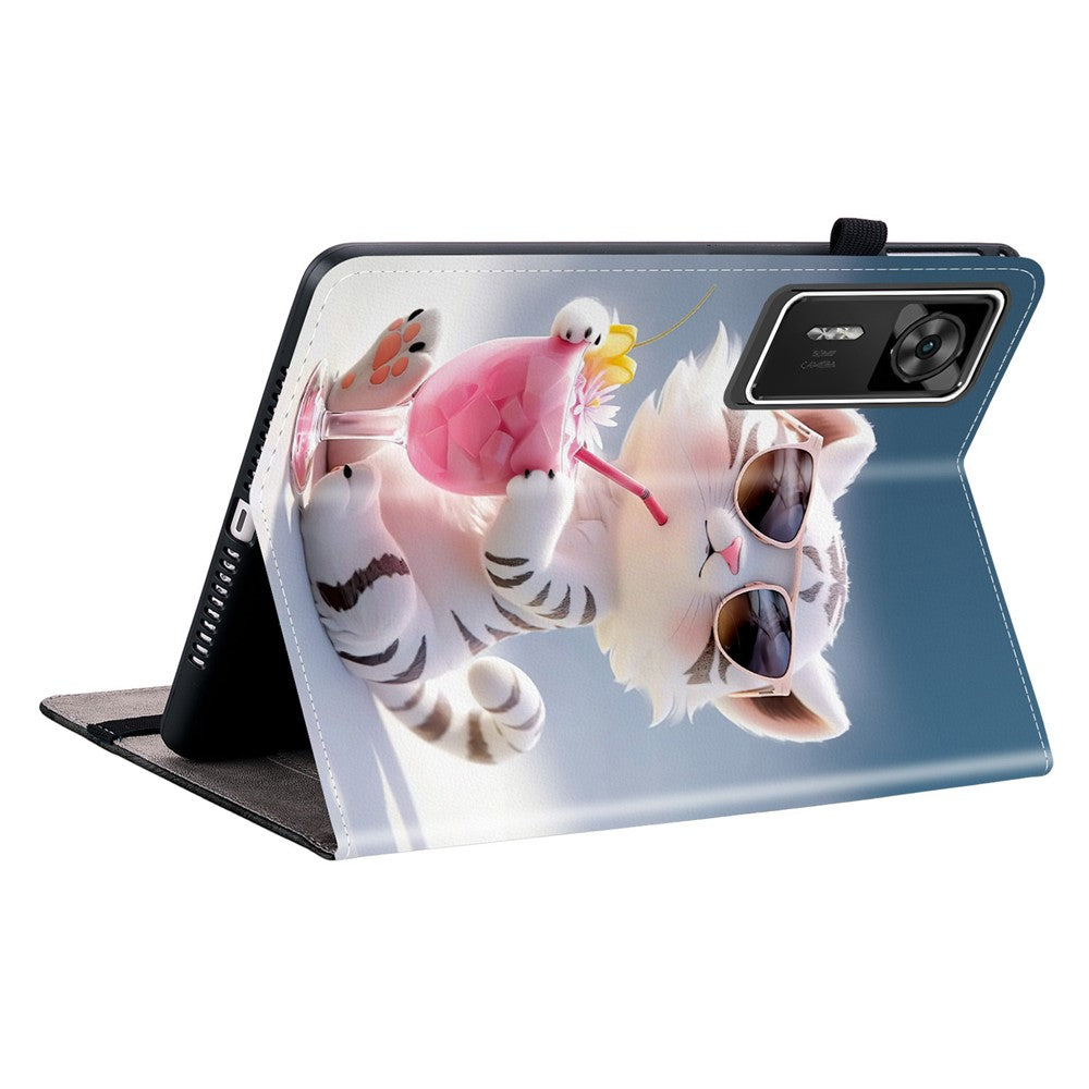 For Lenovo Legion Y700 Gen 4 Leather Case Pattern Printed Stand Tablet Cover with Card Slots - Cartoon Tiger