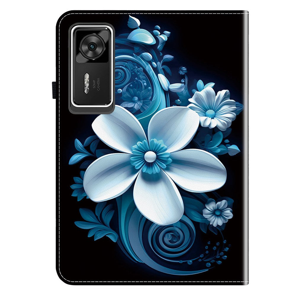 For Lenovo Legion Y700 Gen 4 Leather Case Pattern Printed Stand Tablet Cover with Card Slots - Black Orchid