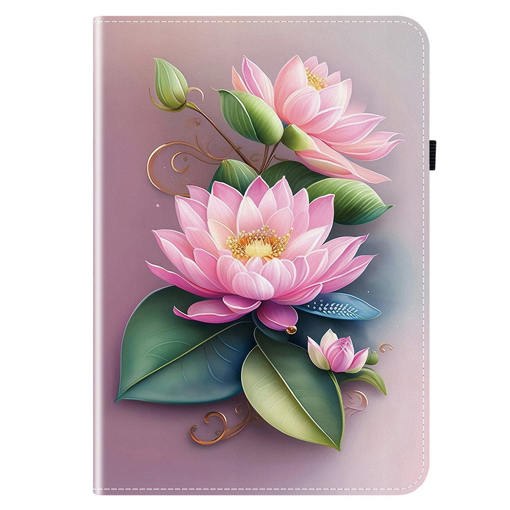 For Lenovo Legion Y700 Gen 4 Leather Case Pattern Printed Stand Tablet Cover with Card Slots - Lotus