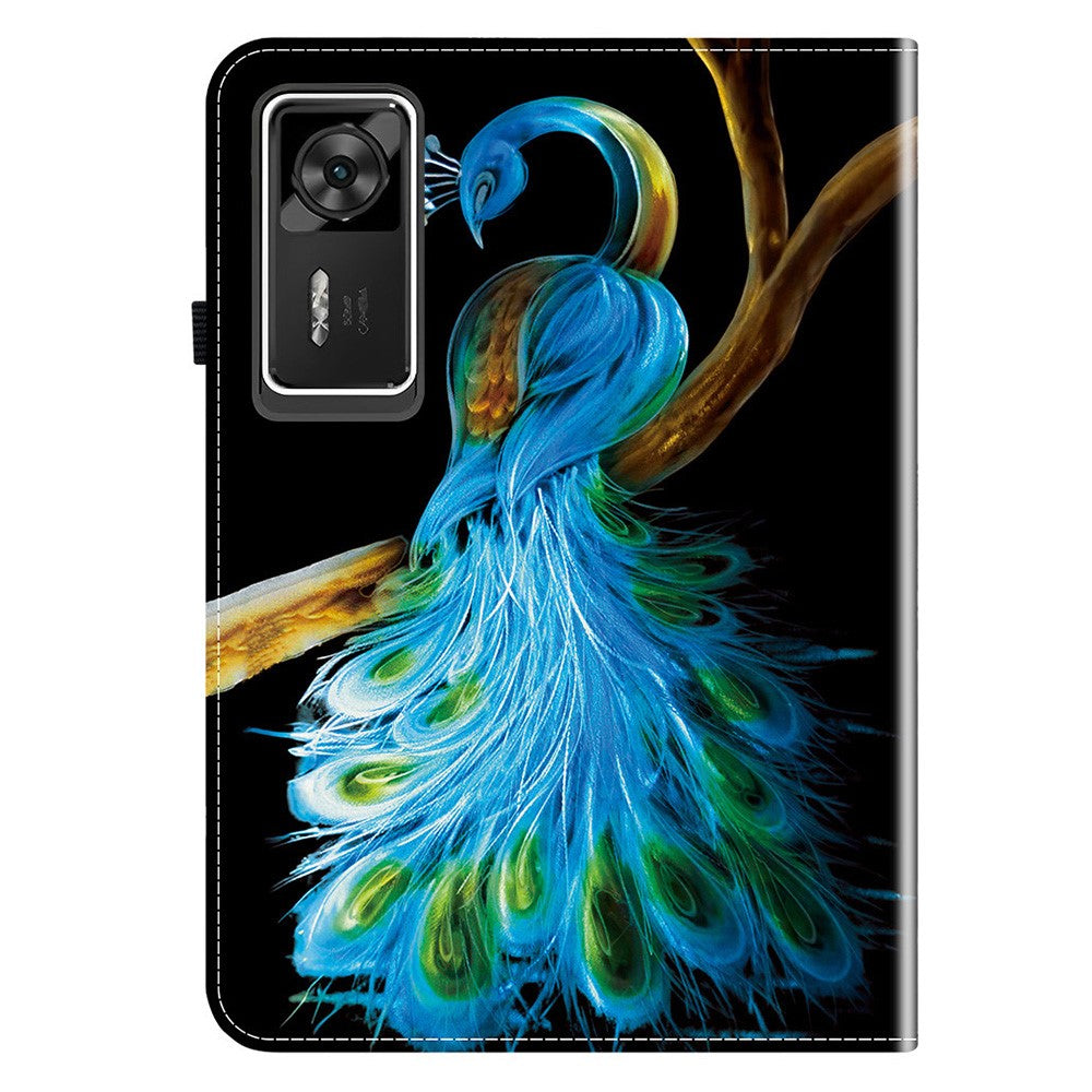 For Lenovo Legion Y700 Gen 4 Leather Case Pattern Printed Stand Tablet Cover with Card Slots - Peacock