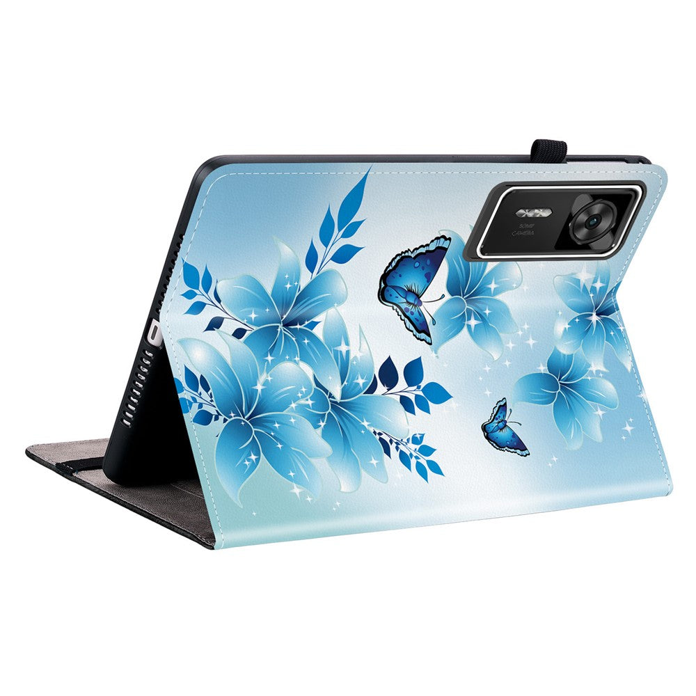 For Lenovo Legion Y700 Gen 4 Leather Case Pattern Printed Stand Tablet Cover with Card Slots - Blue Butterfly