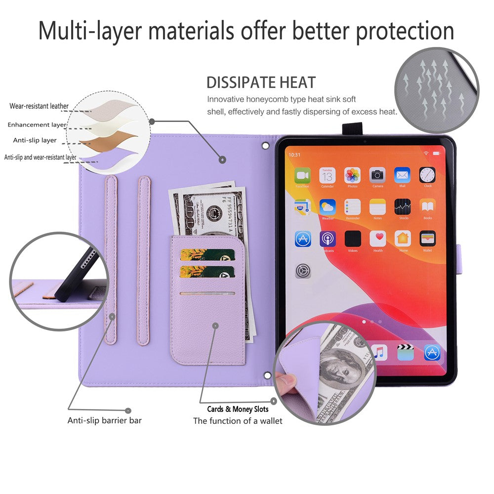 For Lenovo Tab P12 Case 3D Effect Cat Pattern Leather Stand Table Cover with Wallet, Stylus Holder - Purple