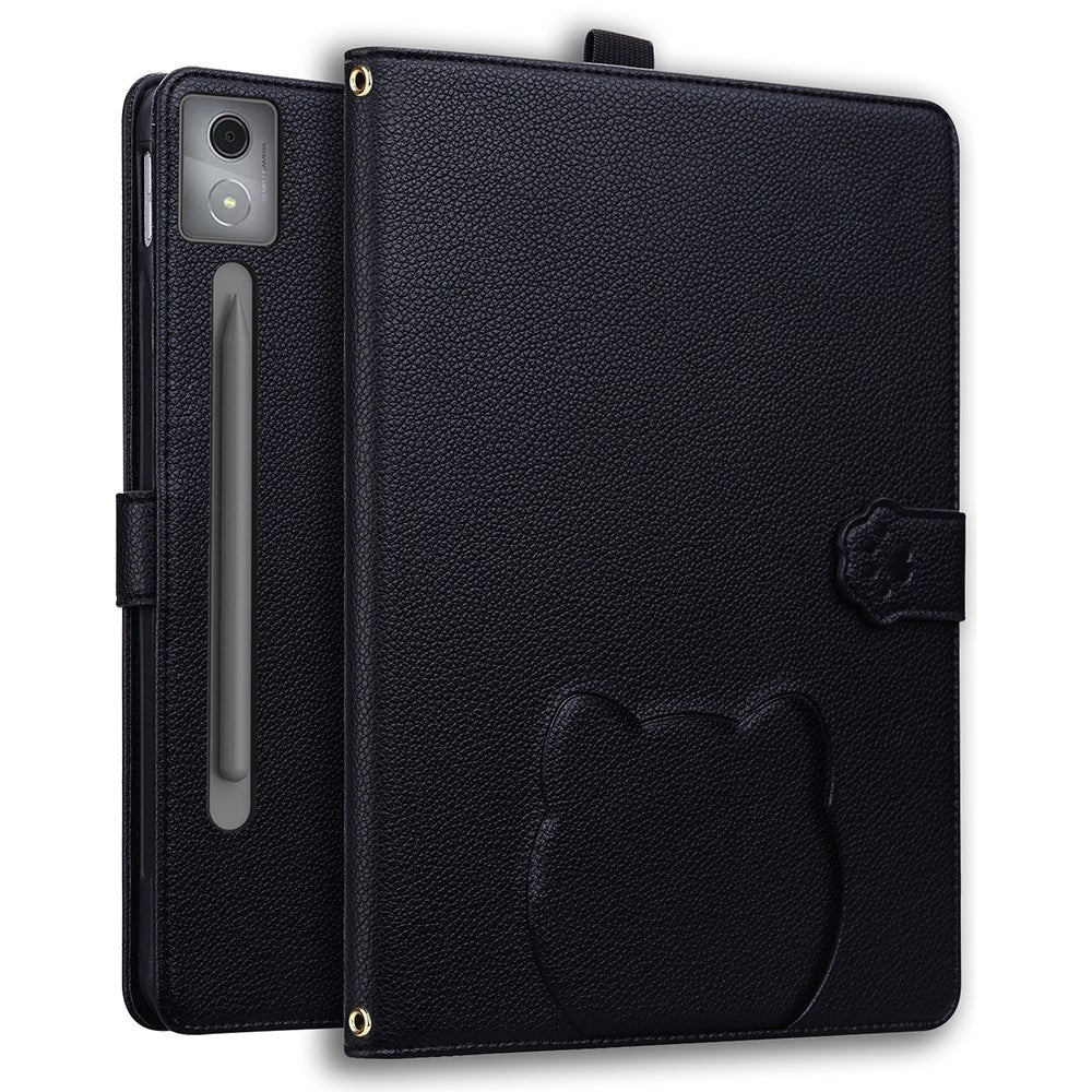 For Lenovo Xiaoxin Pad Pro 12.7 (2025) Case 3D Effect Cat Pattern Leather Stand Table Cover with Wallet, Stylus Holder - Black