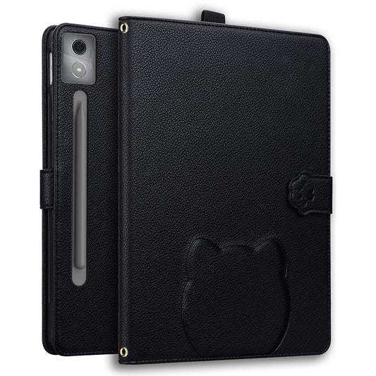 For Lenovo Xiaoxin Pad Pro 12.7 (2025) Case 3D Effect Cat Pattern Leather Stand Table Cover with Wallet, Stylus Holder - Black