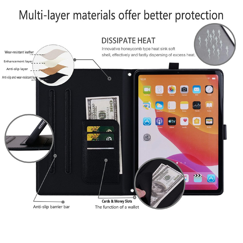 Wallet Case for Lenovo Xiaoxin Pad 2025 / Tab K11 Gen 2 / M11 Leather Stand Table Cover with Stylus Holder, 3D Effect Cat Pattern - Black