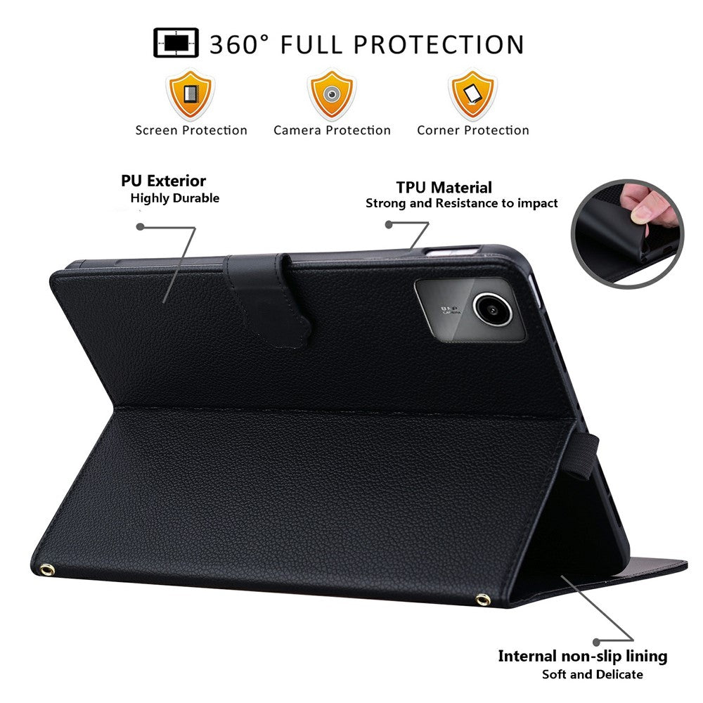 Wallet Case for Lenovo Xiaoxin Pad 2025 / Tab K11 Gen 2 / M11 Leather Stand Table Cover with Stylus Holder, 3D Effect Cat Pattern - Black