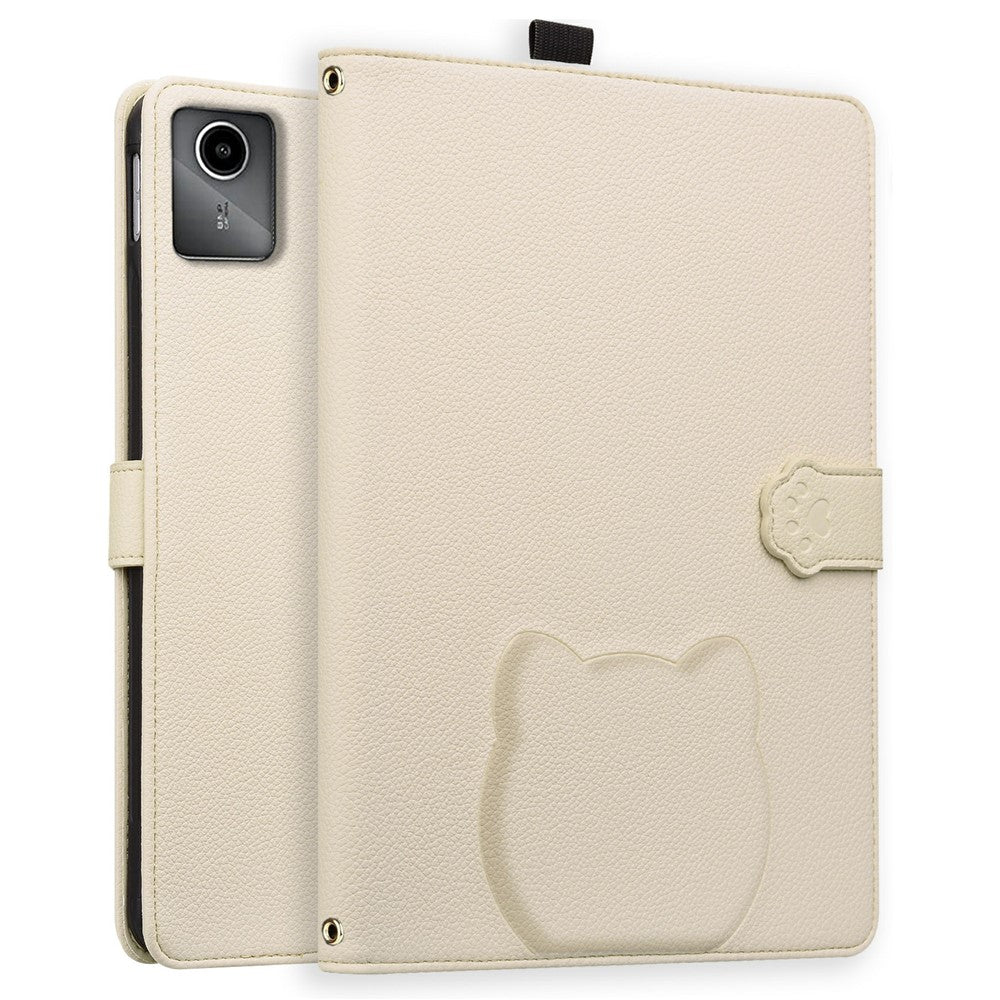 Wallet Case for Lenovo Xiaoxin Pad 2025 / Tab K11 Gen 2 / M11 Leather Stand Table Cover with Stylus Holder, 3D Effect Cat Pattern - Apricot