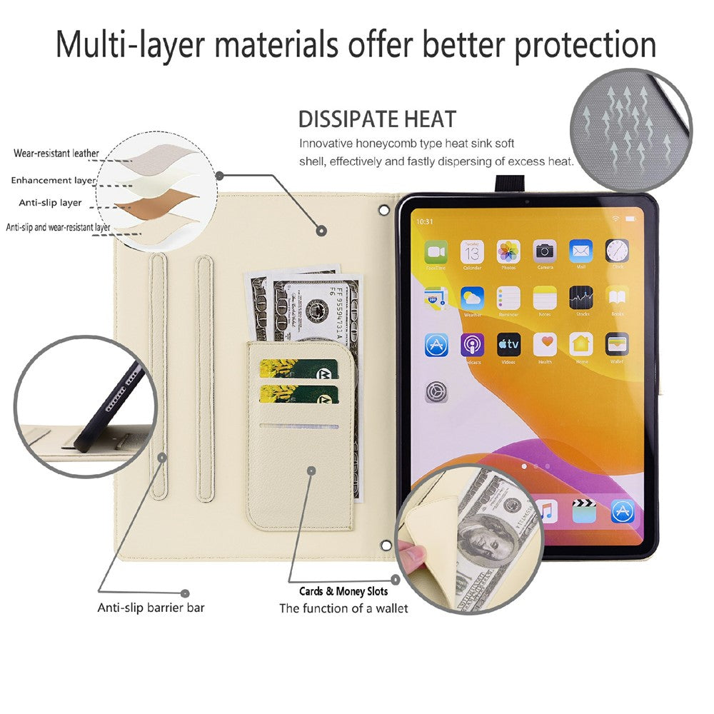 Wallet Case for Lenovo Xiaoxin Pad 2025 / Tab K11 Gen 2 / M11 Leather Stand Table Cover with Stylus Holder, 3D Effect Cat Pattern - Apricot