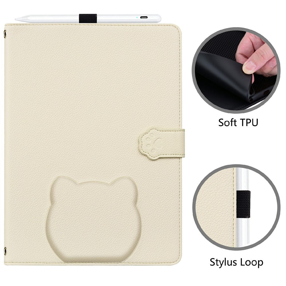 Wallet Case for Lenovo Xiaoxin Pad 2025 / Tab K11 Gen 2 / M11 Leather Stand Table Cover with Stylus Holder, 3D Effect Cat Pattern - Apricot