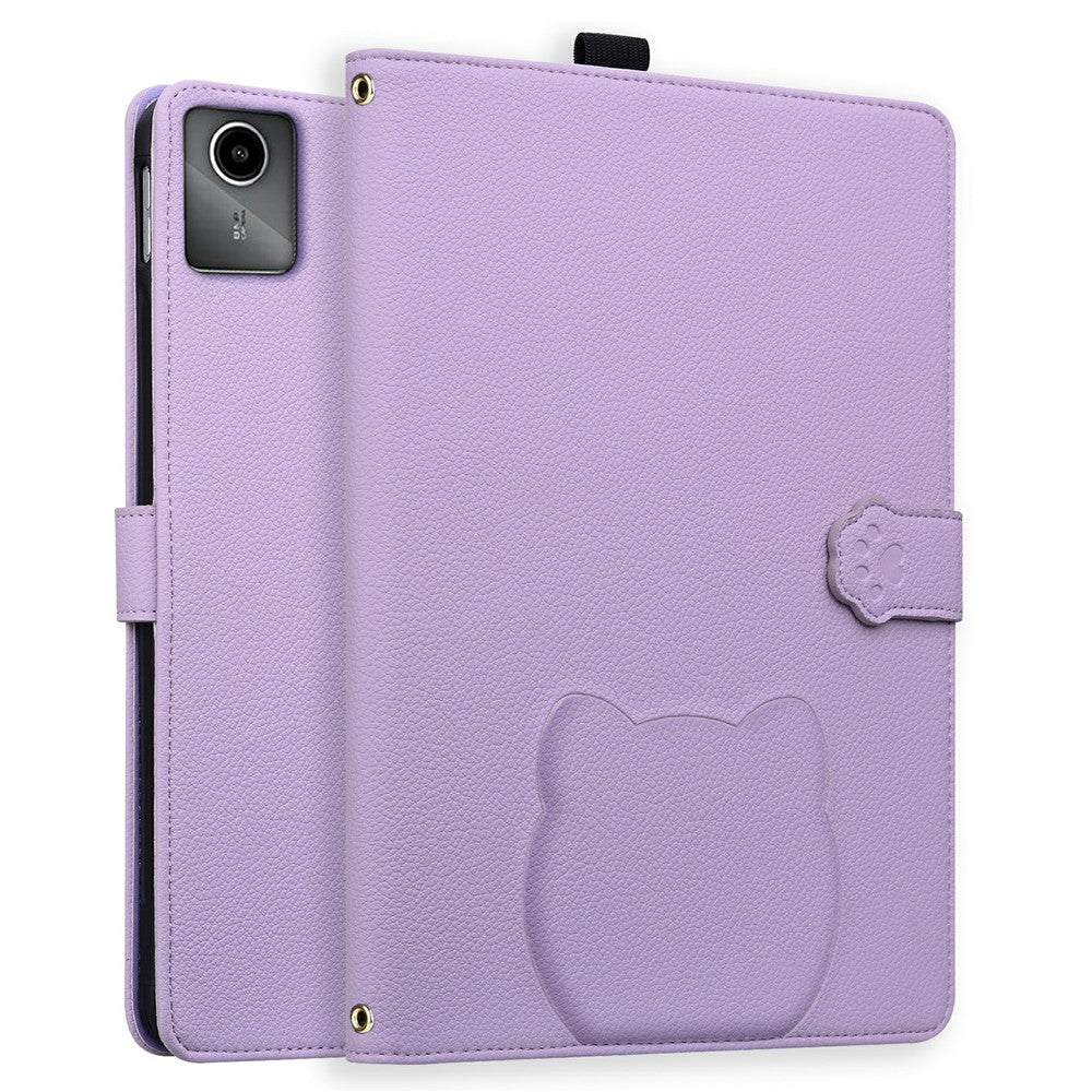 Wallet Case for Lenovo Xiaoxin Pad 2025 / Tab K11 Gen 2 / M11 Leather Stand Table Cover with Stylus Holder, 3D Effect Cat Pattern - Purple