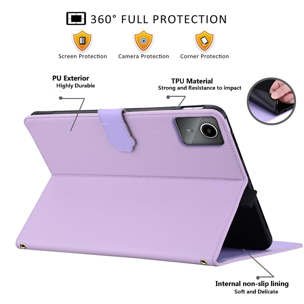 Wallet Case for Lenovo Xiaoxin Pad 2025 / Tab K11 Gen 2 / M11 Leather Stand Table Cover with Stylus Holder, 3D Effect Cat Pattern - Purple