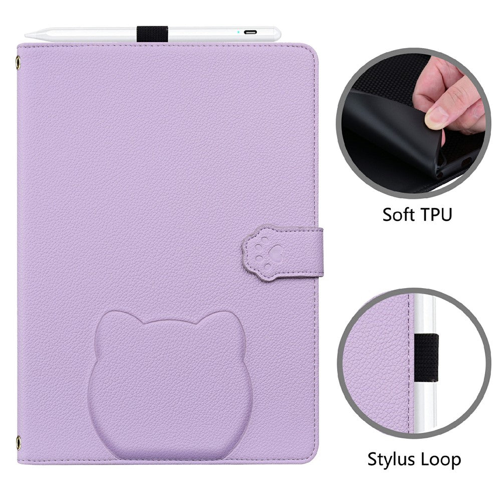Wallet Case for Lenovo Xiaoxin Pad 2025 / Tab K11 Gen 2 / M11 Leather Stand Table Cover with Stylus Holder, 3D Effect Cat Pattern - Purple