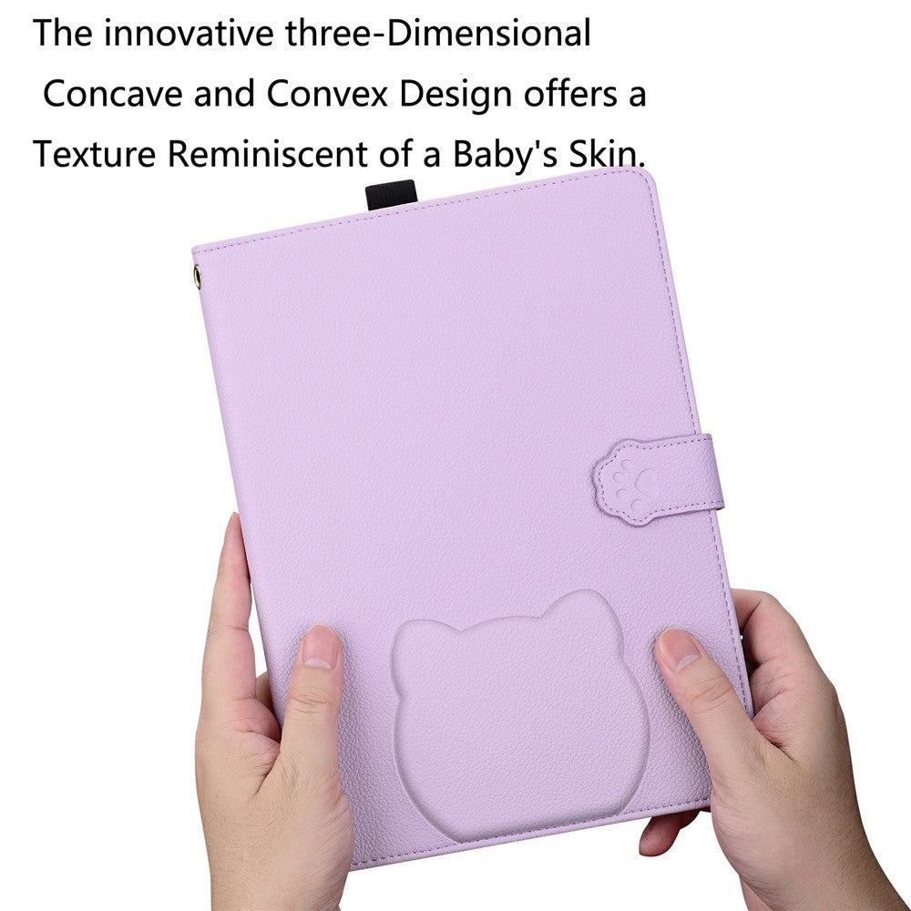 Wallet Case for Lenovo Xiaoxin Pad 2025 / Tab K11 Gen 2 / M11 Leather Stand Table Cover with Stylus Holder, 3D Effect Cat Pattern - Purple