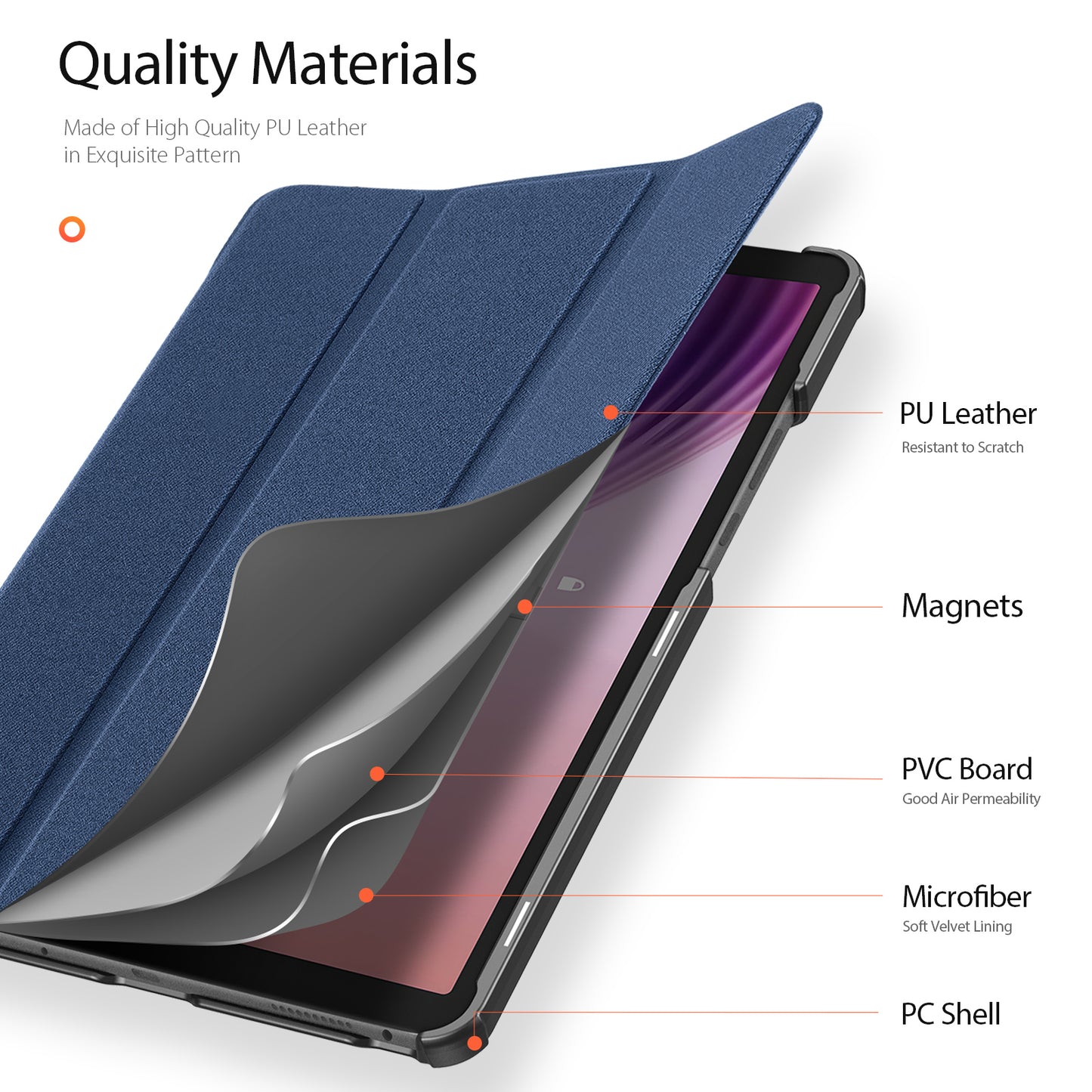 For Lenovo Tab K9 Case DUX DUCIS Domo Series Tri-fold Stand PU Leather Protective Tablet Cover - Blue